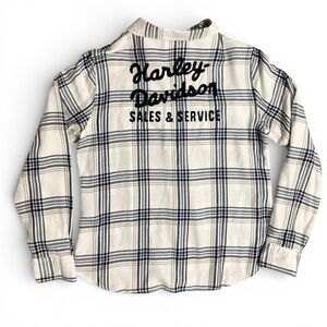 Harley Davidson Dealer Shirt Embroidered Back Sales Service Plaid Large